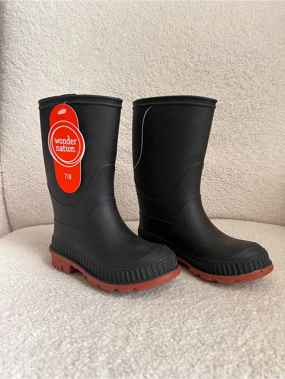 NWT Kids Wonder Nation Black Rain Boots Size 7/8
